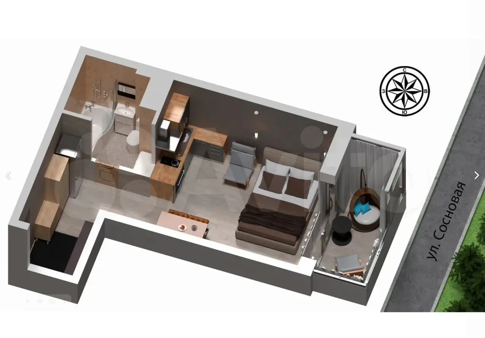 Квартира Ютно Колосья с качелью на балконе и видом на сосны в Зеленогорске