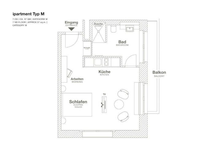 Studio with balcony