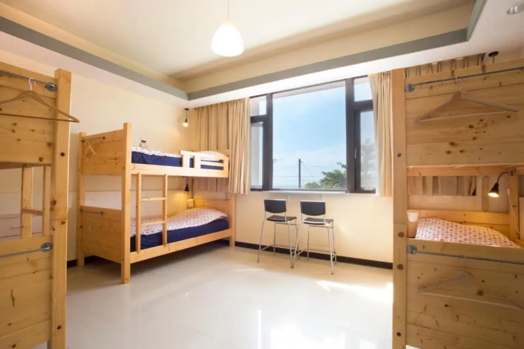 Bed in Dorm with balcony and with view