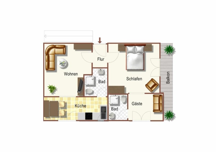2 Bedrooms Double Apartment with balcony
