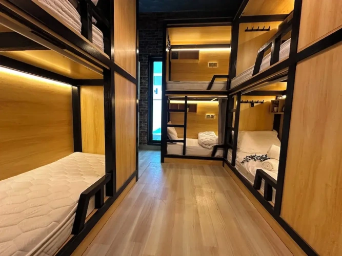 Bed in Dorm with balcony and with city view