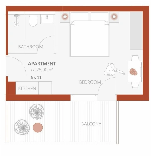 Apartment with balcony and with garden view