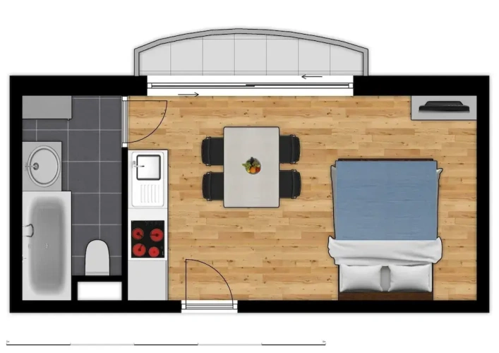Studio with balcony