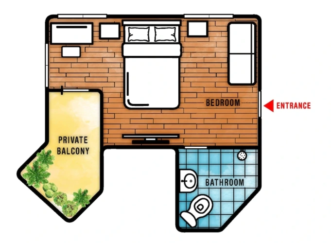 Deluxe Double room with balcony and with garden view