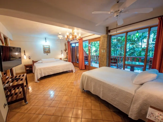 Family Studio with balcony and with garden view
