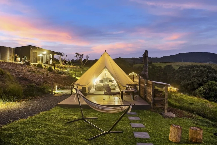 Tent with mountain view