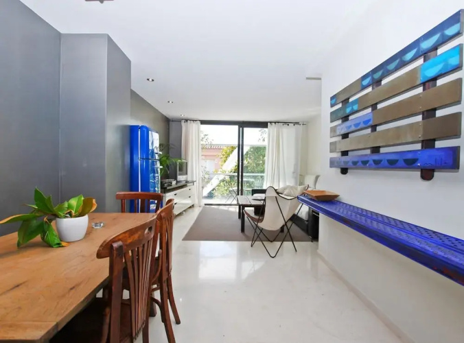 Blue fridge apartment