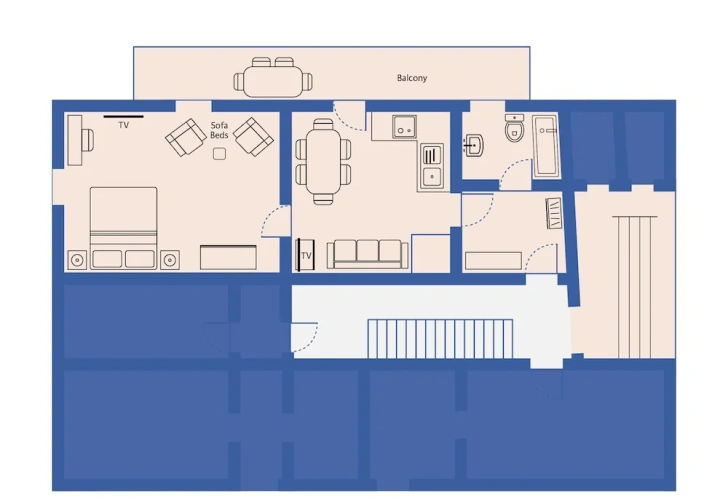 1 Bedroom Apartment with balcony and with courtyard view