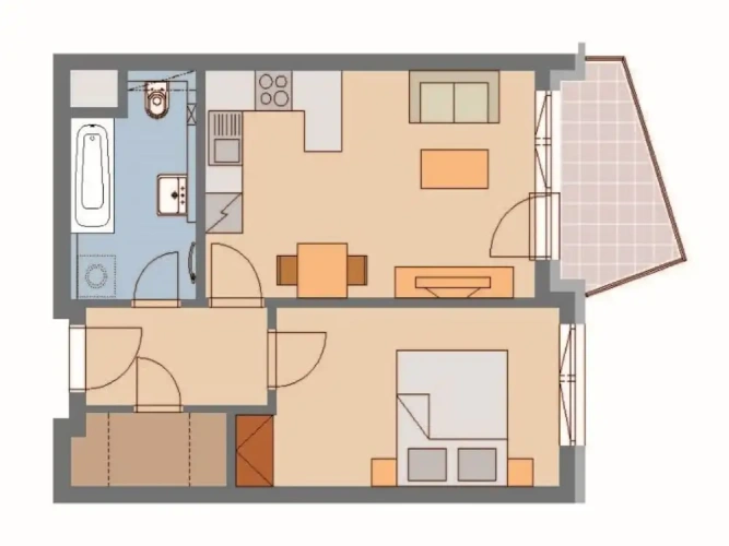 1 Bedroom Apartment with balcony and with city view