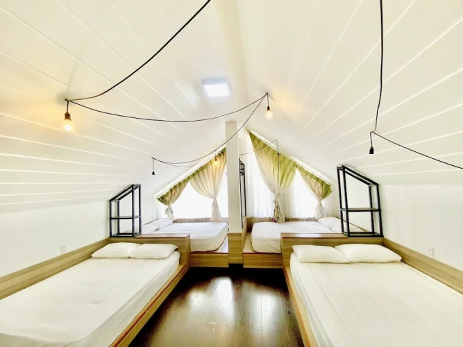 Bed in Dorm with courtyard view