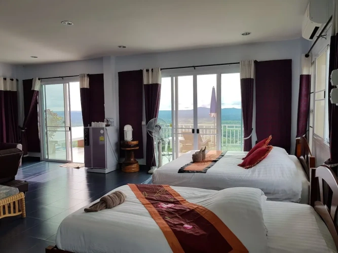 Bed in Dorm with balcony and with land view
