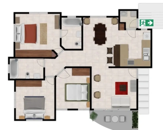 3 Bedrooms Apartment with balcony