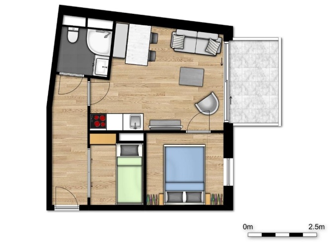 1 Bedroom Quadruple Apartment