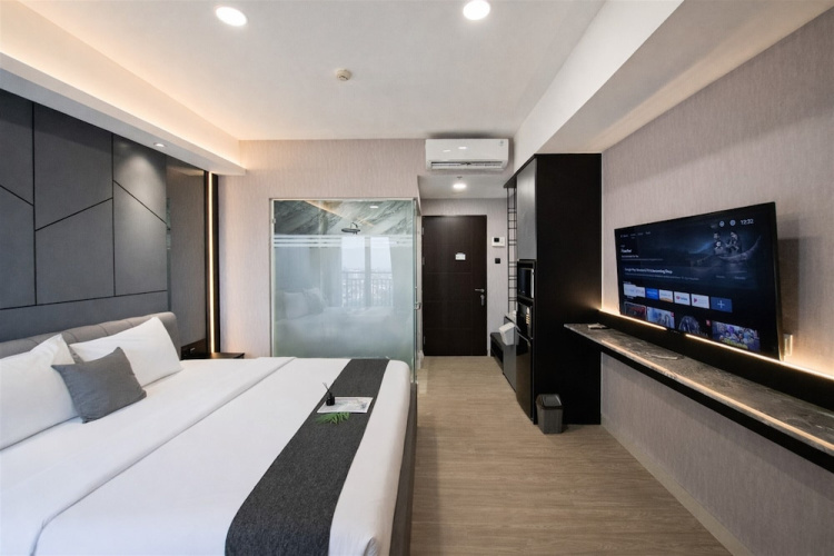 Modern Grey Studio For 2 Pax (No Kitchen) At Atria Residence Gading Serpong