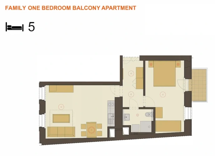 1 Bedroom Family Apartment with balcony and with city view