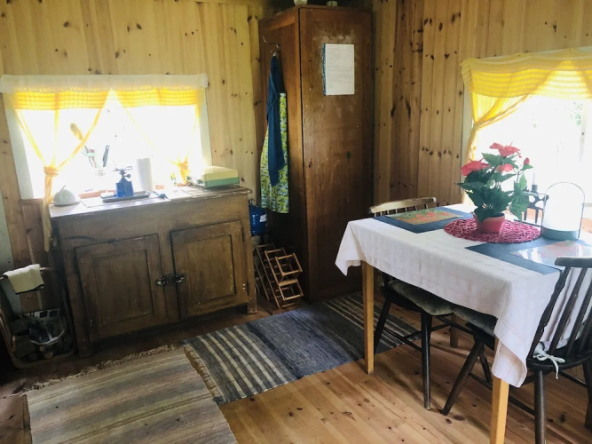Tiny hut in the Forest Overlooking the River
