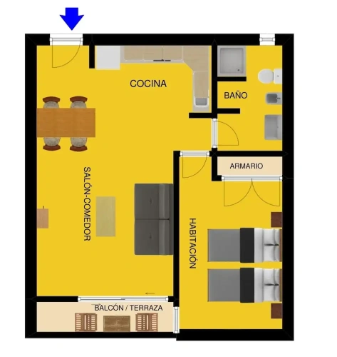 1 Bedroom Apartment with balcony and with mountain view