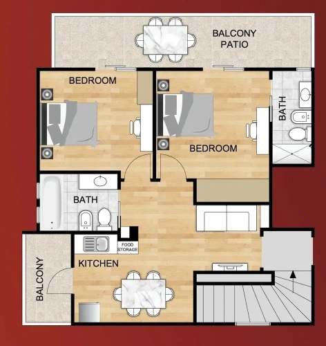 2 Bedrooms Family Apartment with balcony and with sea view