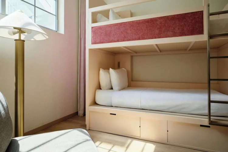 Bunk Sextuple (Triple Bunk) room with pool view