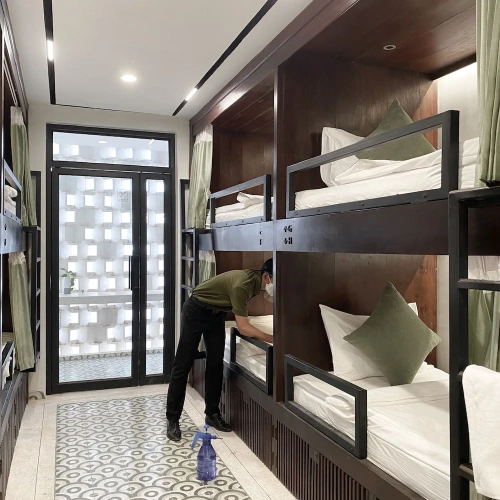 Bed in Dorm (female dorm) with balcony