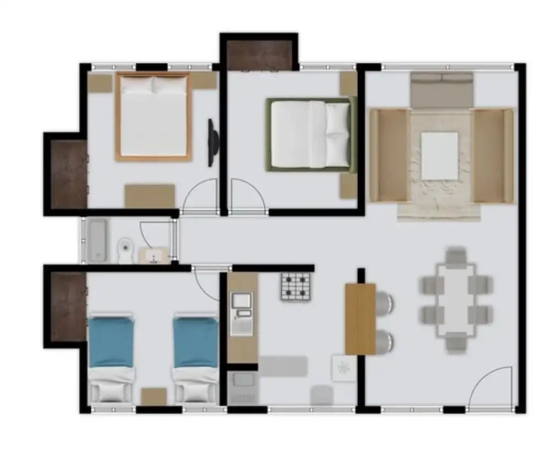 3 Bedrooms Apartment with garden view