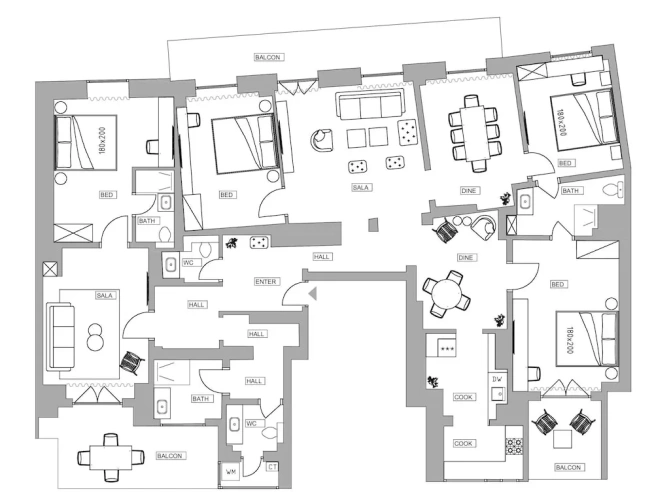 4 Bedrooms Deluxe Apartment with balcony and with city view