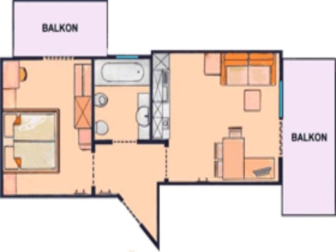 1 Bedroom Double Apartment with balcony