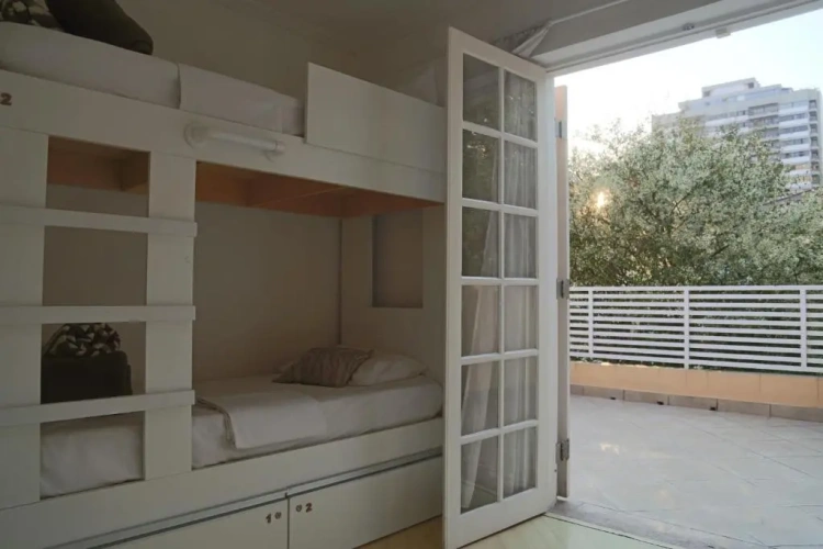 Bed in Dorm with balcony and with view