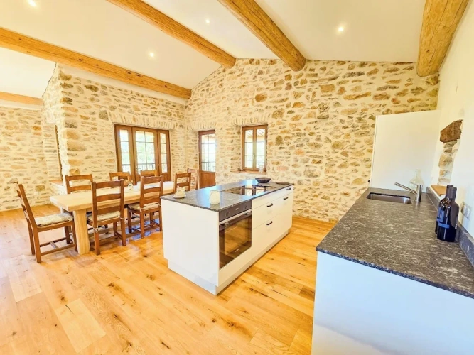 Cottage with balcony and with garden view