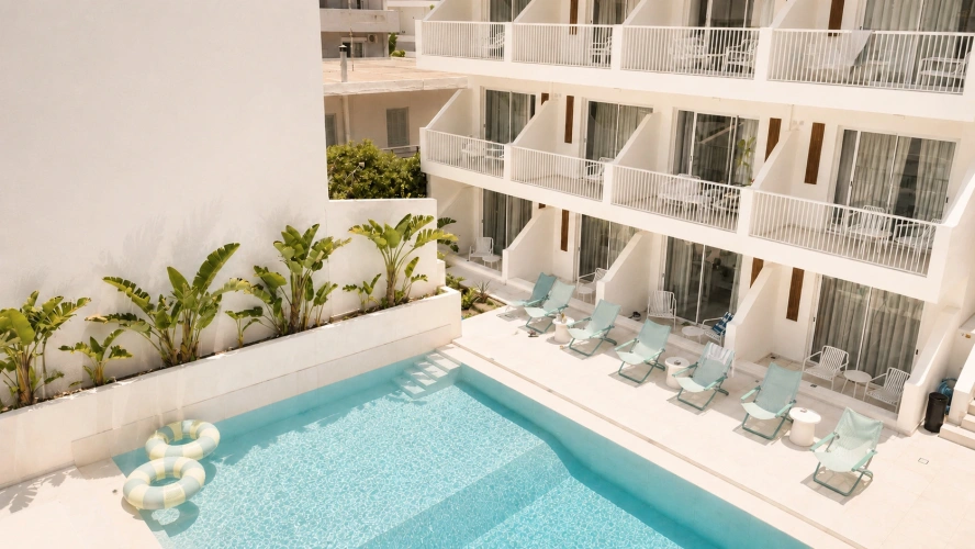 Studio with pool view