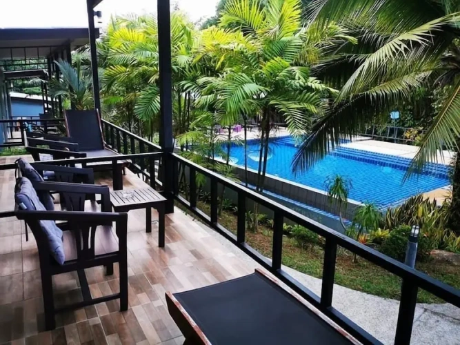 Studio with pool view