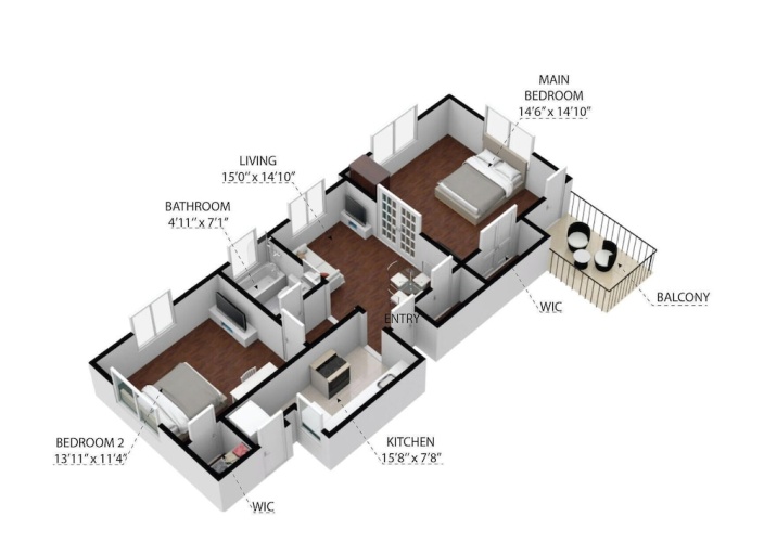 2 Bedrooms Apartment with balcony