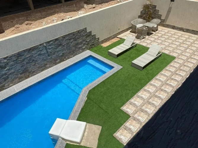 Studio with pool view