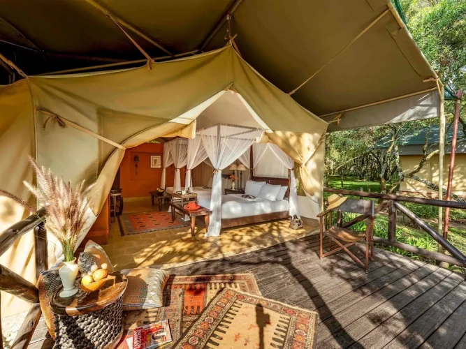 Tent with balcony and with river view