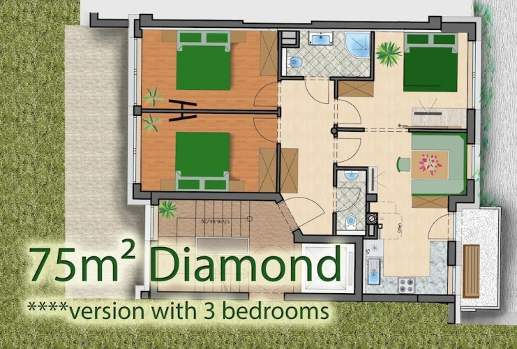 3 Bedrooms Comfort Apartment with balcony and with mountain view