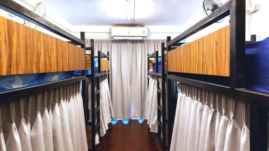 Bed in Dorm with balcony and with view