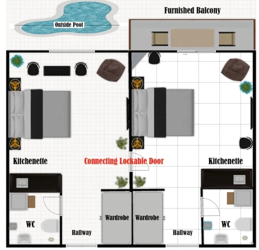 Standard room with balcony and with pool view