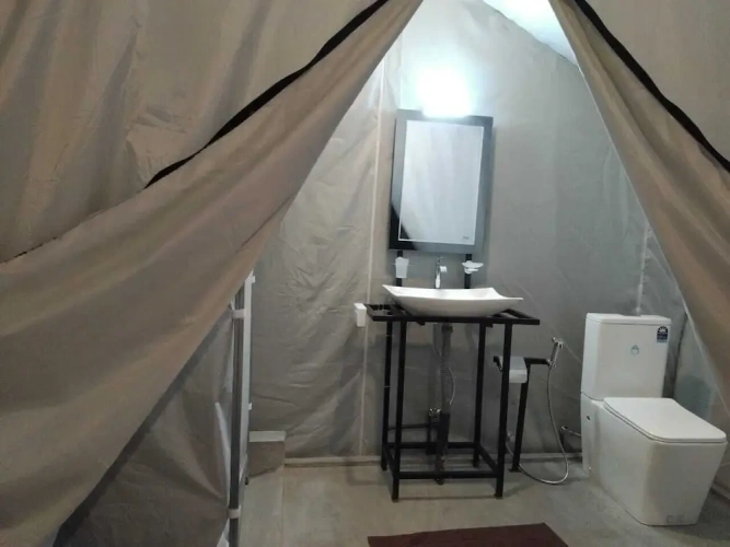 Tent with balcony and with land view