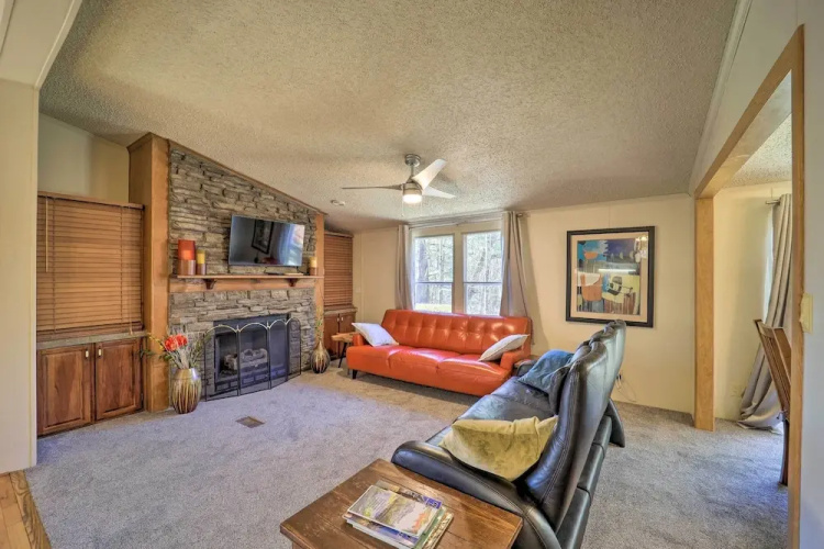 Deck + 2 Fire Pits: Riverfront Spruce Pine Rental!