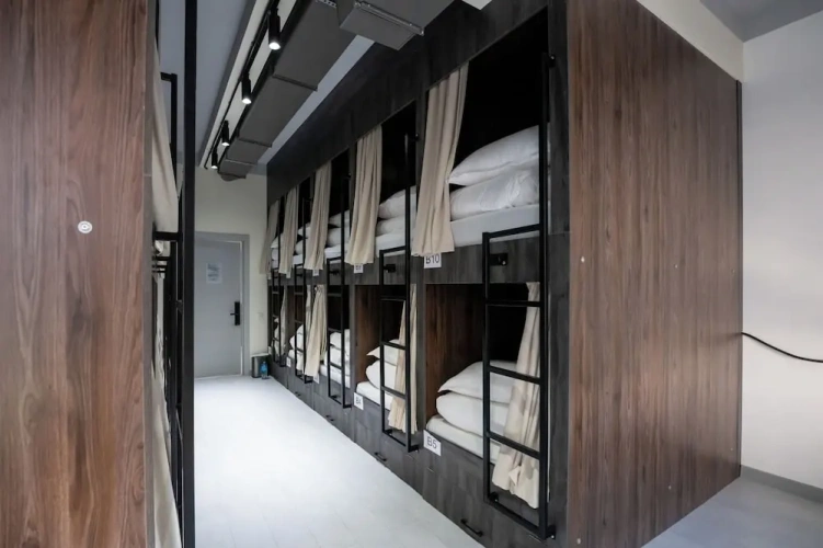 Bed in Dorm with courtyard view