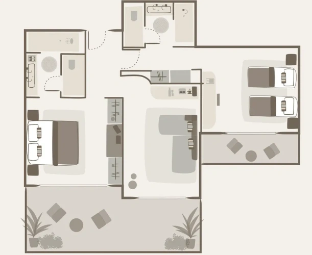 2 Bedrooms Family Suite with sea view