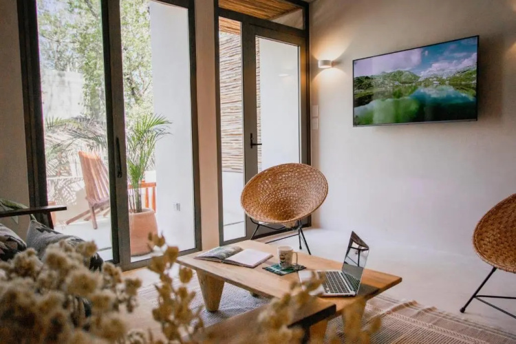 Spacious 2BR apt · Wide balcony w/tub & Yoga deck
