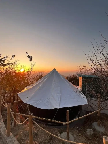 Tent with balcony and with land view