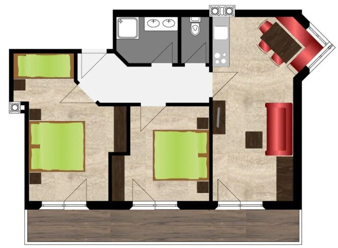 2 Bedrooms Apartment with balcony