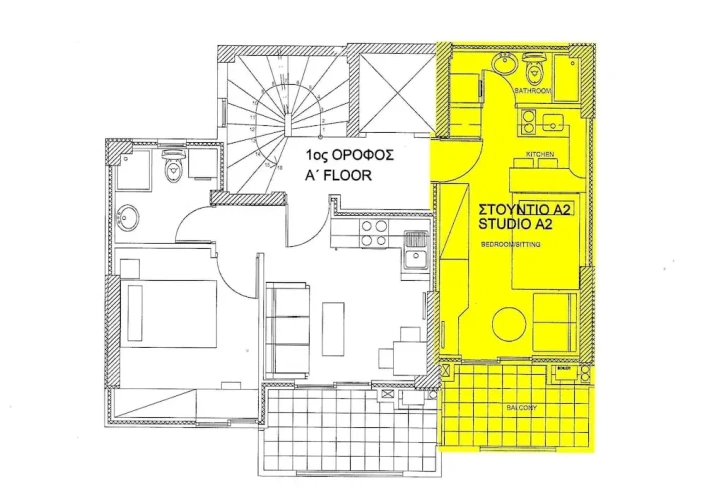 Studio with balcony