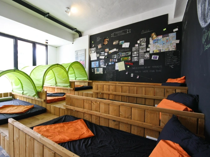 Bed in Dorm with balcony and with view