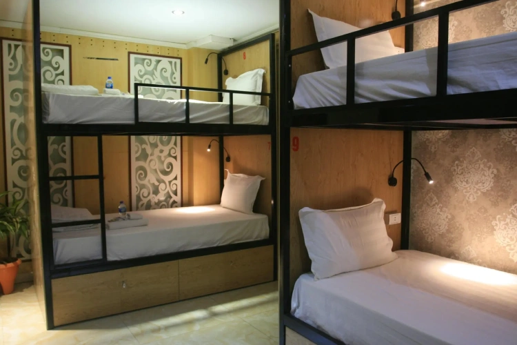 Bed in Dorm with balcony and with view