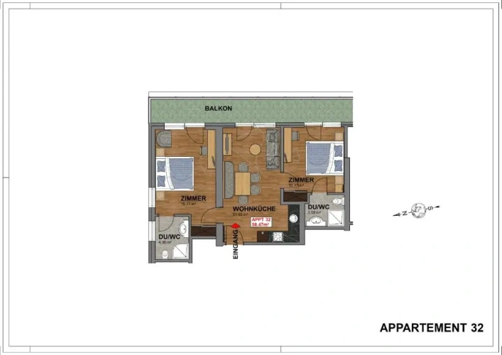 2 Bedrooms Apartment
