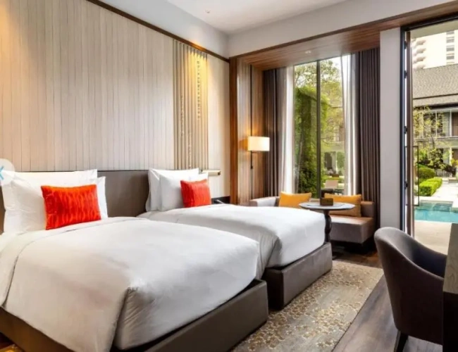 Deluxe Twin room with balcony and with pool view