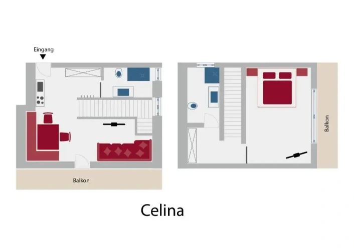 2 Bedrooms Double Apartment with balcony and with mountain view